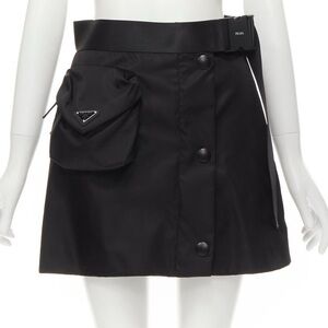 Prada Black Nylon Mini Skirt with Removable Pouch and Webbing Belt